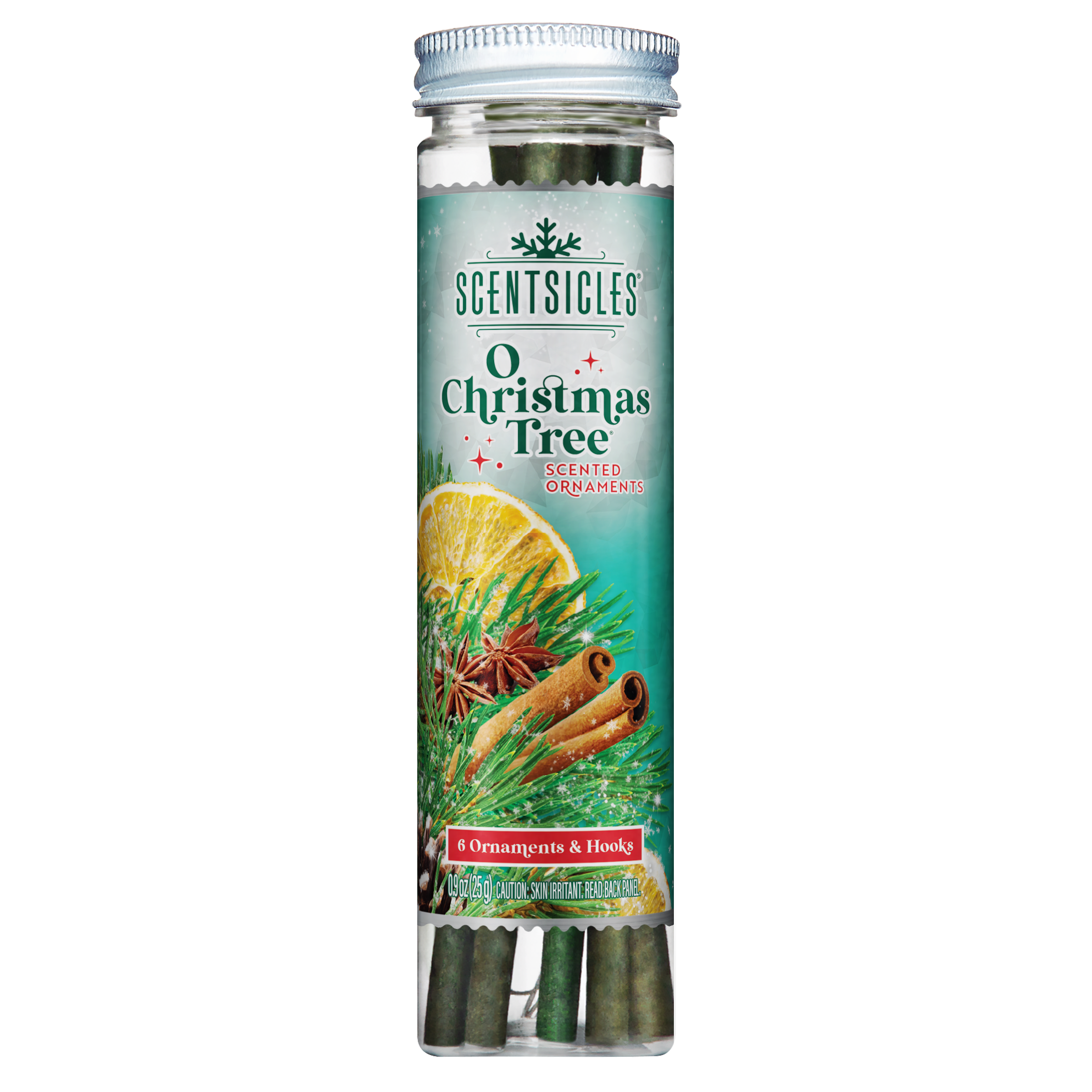 Scented Ornaments, 1- Pack- 6ct Bottle, O Christmas Tree, Fragrance-Infused Paper Sticks